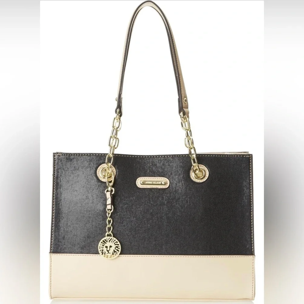 Anne Klein Women Full Bloom Large Tote‎ Purse Ivory/Black NEW Gold Hardware